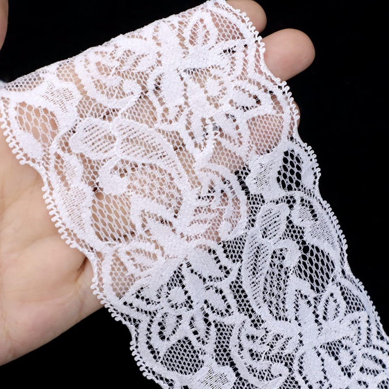 AIETSYEI Elastic Lace Trim 10 Yards White Ribbon Floral Pattern Stretchy Fabric for Sewing, Garment, DIY Crafts and Gift Wrapping - Image 3